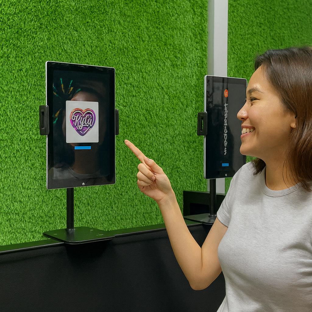 Guests creating their own AI Tattoos at exhibition in Dubai